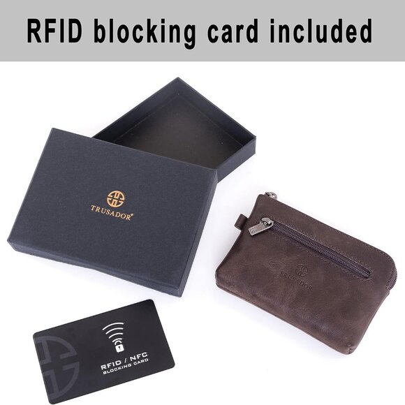 Milano Women Men Leather Coin Card Key Ring Wallet Pouch Purse Zipper Change Bag - Picture 5 of 6